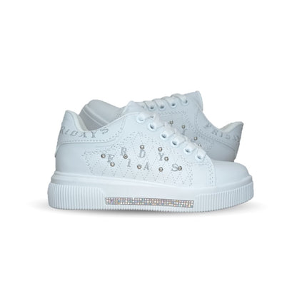 Tenis Urbano y Escolar con agujetas Fridays 404 Blanco/Plata para niña