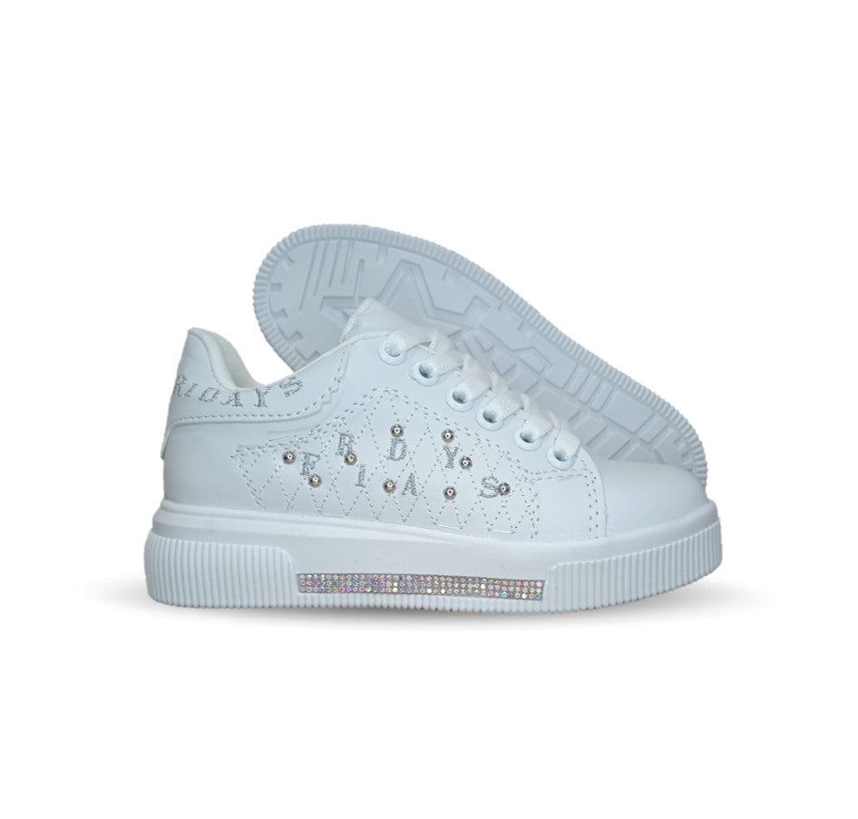 Tenis Urbano y Escolar con agujetas Fridays 404 Blanco/Plata para niña
