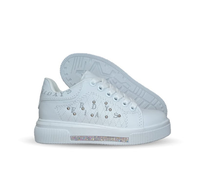 Tenis Urbano y Escolar con agujetas Fridays 404 Blanco/Plata para niña