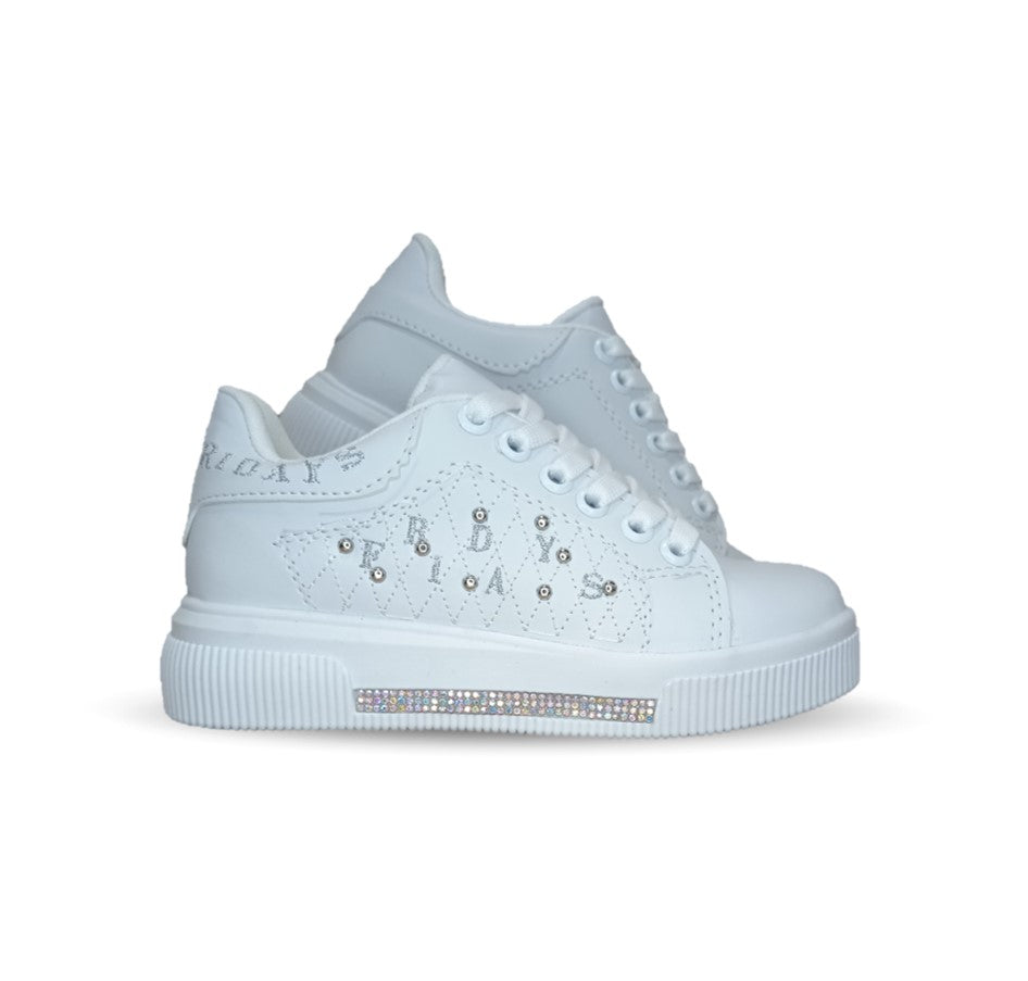 Tenis Urbano y Escolar con agujetas Fridays 404 Blanco/Plata para niña
