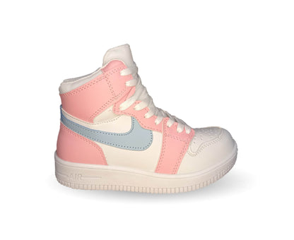 Tenis Urbano tipo Bota con agujetas Fridays 950 Blanco/Rosa para niña