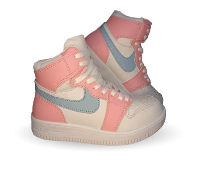 Tenis Urbano tipo Bota con agujetas Fridays 950 Blanco/Rosa para niña