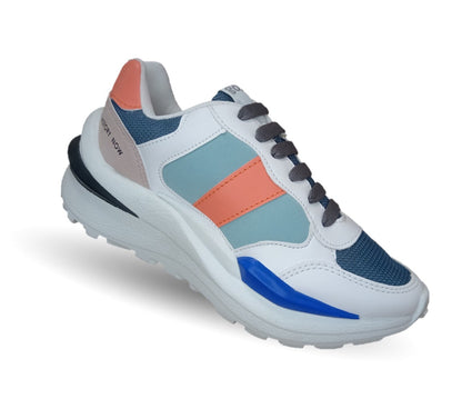 Tenis Urbano de moda Gosh 38 Blanco/Azul/Naranja para mujer