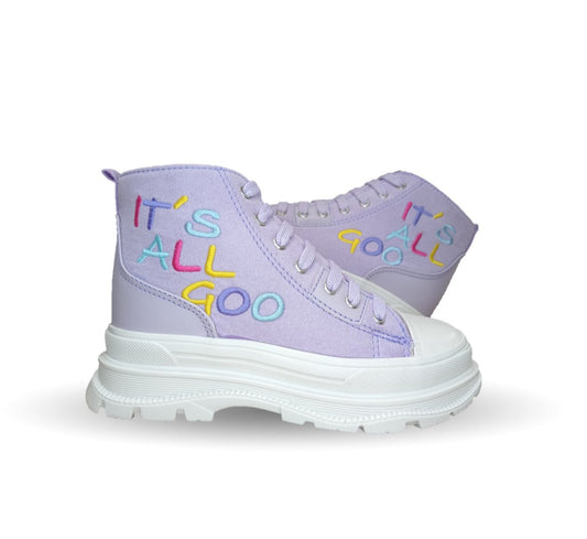 Tenis Urbano de moda tipo Bota con agujetas Gosh 4102 Lila para niña