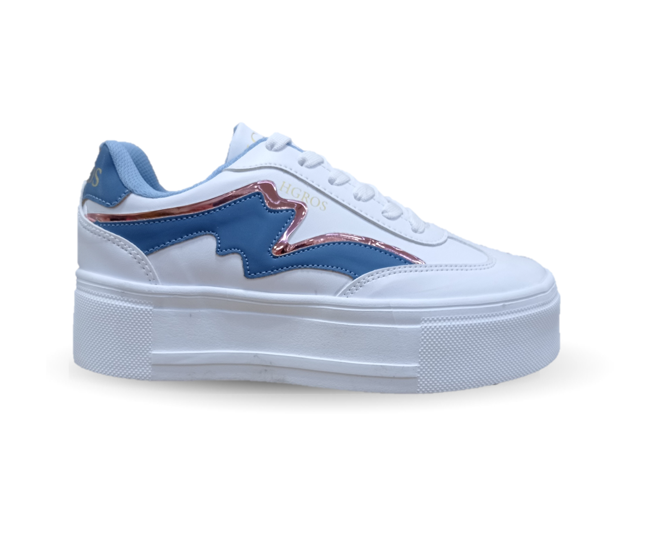 Tenis Urbano con plataforma H Gross 1019 Color Blanco/Azul/Oro