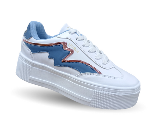 Tenis Urbano con plataforma H Gross 1019 Color Blanco/Azul/Oro