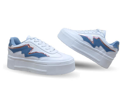 Tenis Urbano con plataforma H Gross 1019 Color Blanco/Azul/Oro