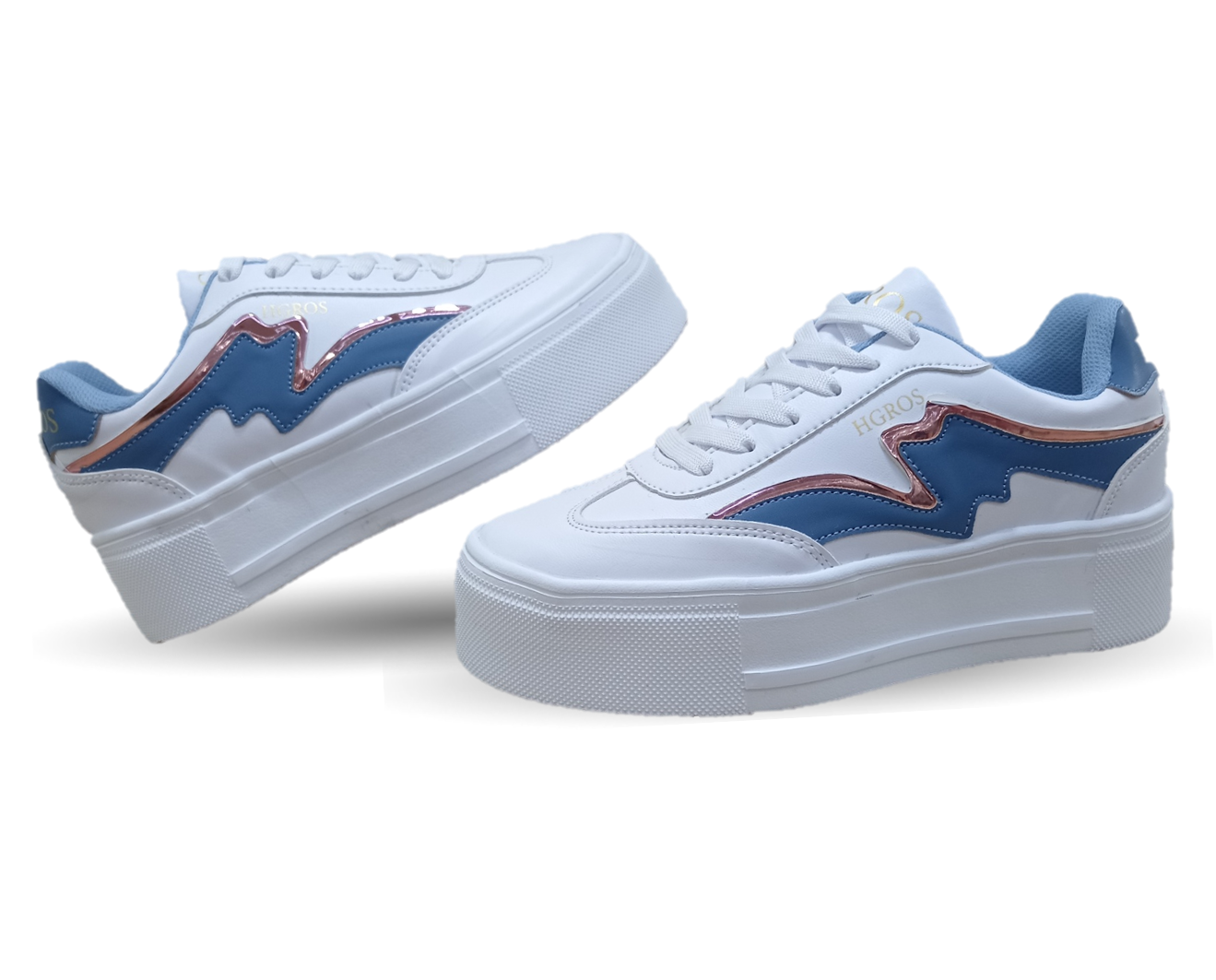 Tenis Urbano con plataforma H Gross 1019 Color Blanco/Azul/Oro