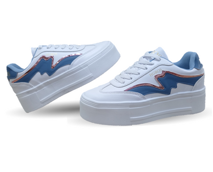 Tenis Urbano con plataforma H Gross 1019 Color Blanco/Azul/Oro