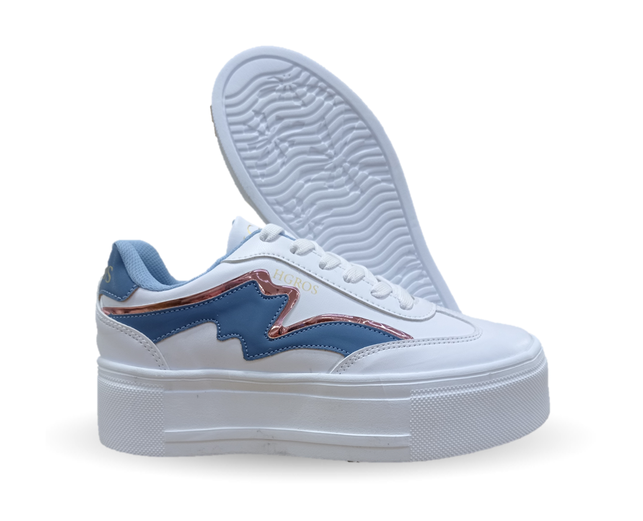 Tenis Urbano con plataforma H Gross 1019 Color Blanco/Azul/Oro