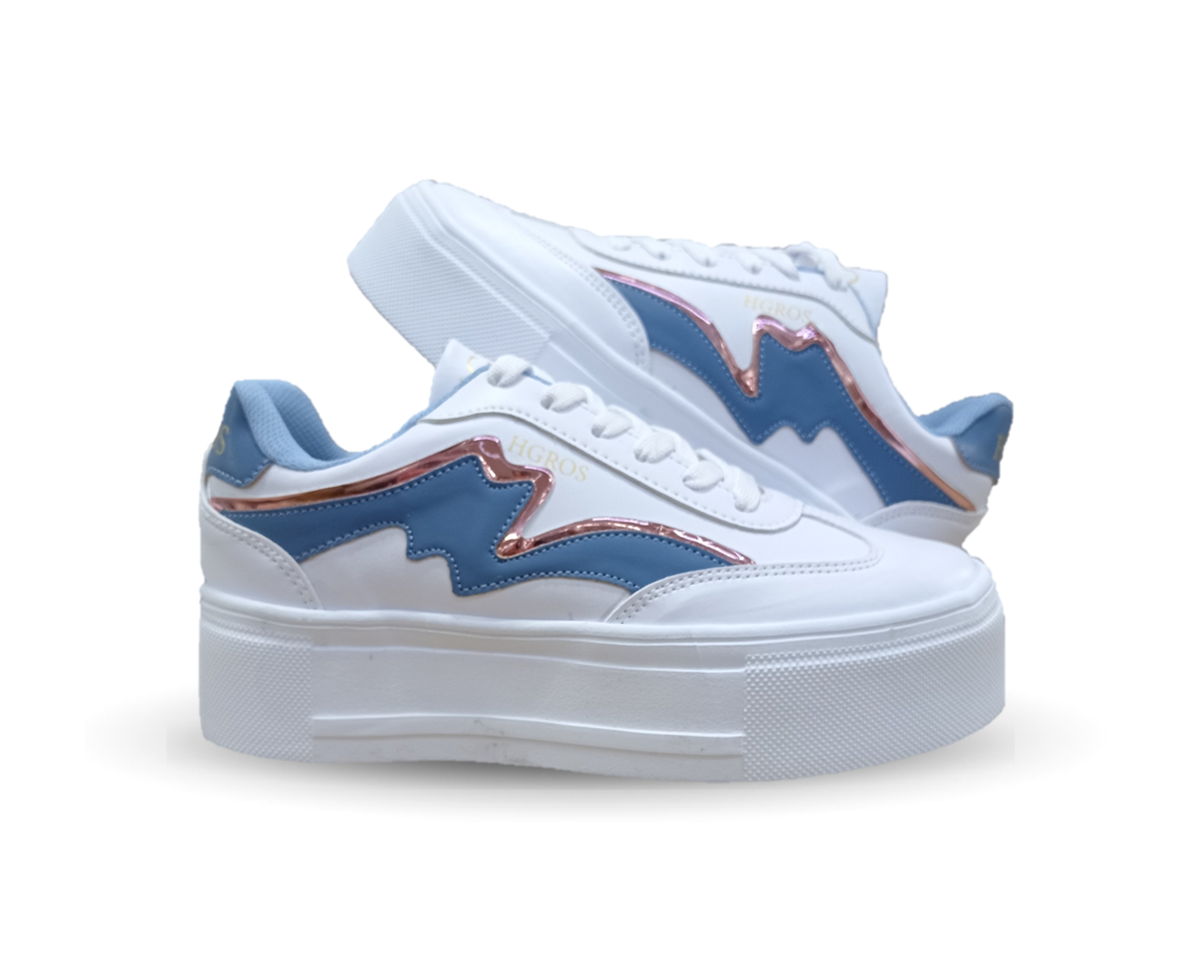 Tenis Urbano con plataforma H Gross 1019 Color Blanco/Azul/Oro