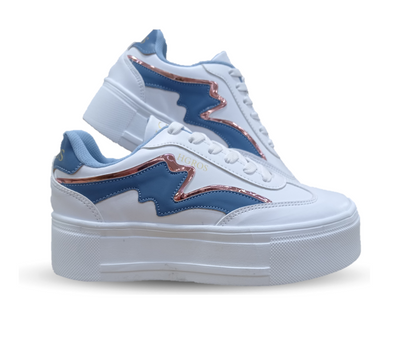 Tenis Urbano con plataforma H Gross 1019 Color Blanco/Azul/Oro
