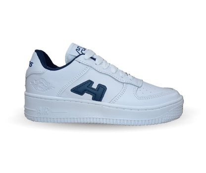 Tenis Urbano y Escolar de piel con agujetas H Gros 238 Blanco/Marino Unisex para joven, mujer y hombre