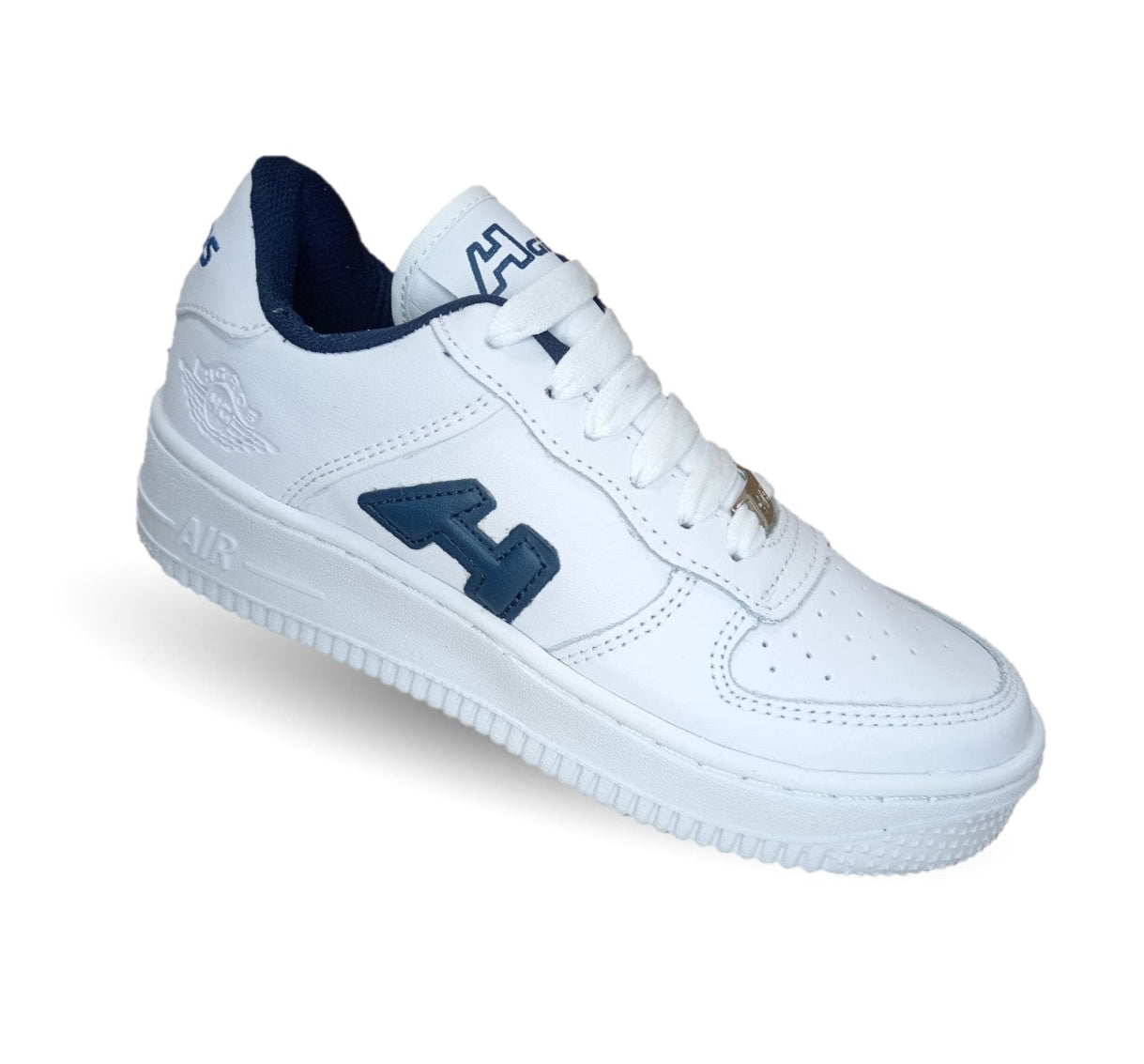 Tenis Urbano y Escolar de piel con agujetas H Gros 238 Blanco/Marino Unisex para joven, mujer y hombre