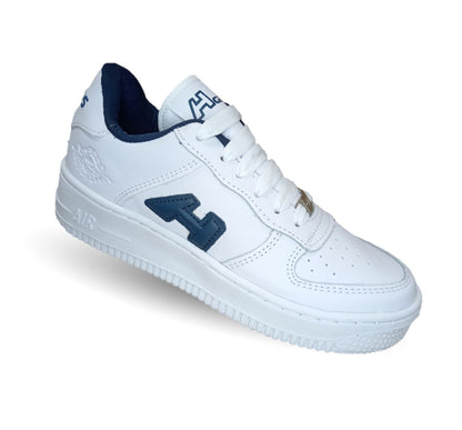 Tenis Urbano y Escolar de piel con agujetas H Gros 238 Blanco/Marino Unisex para joven, mujer y hombre