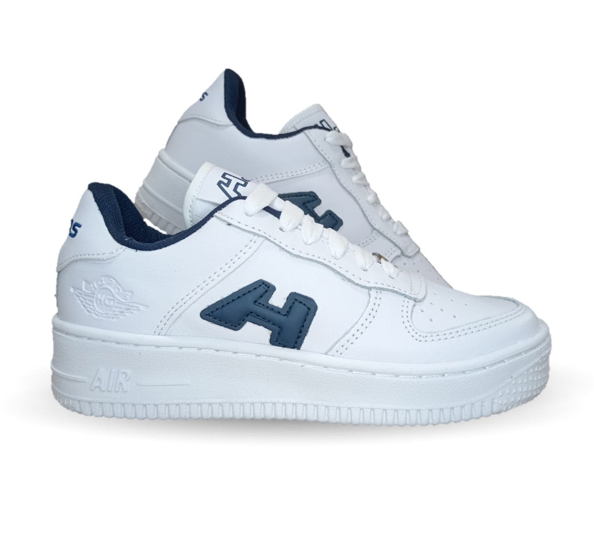 Tenis Urbano y Escolar de piel con agujetas H Gros 238 Blanco/Marino Unisex para joven, mujer y hombre