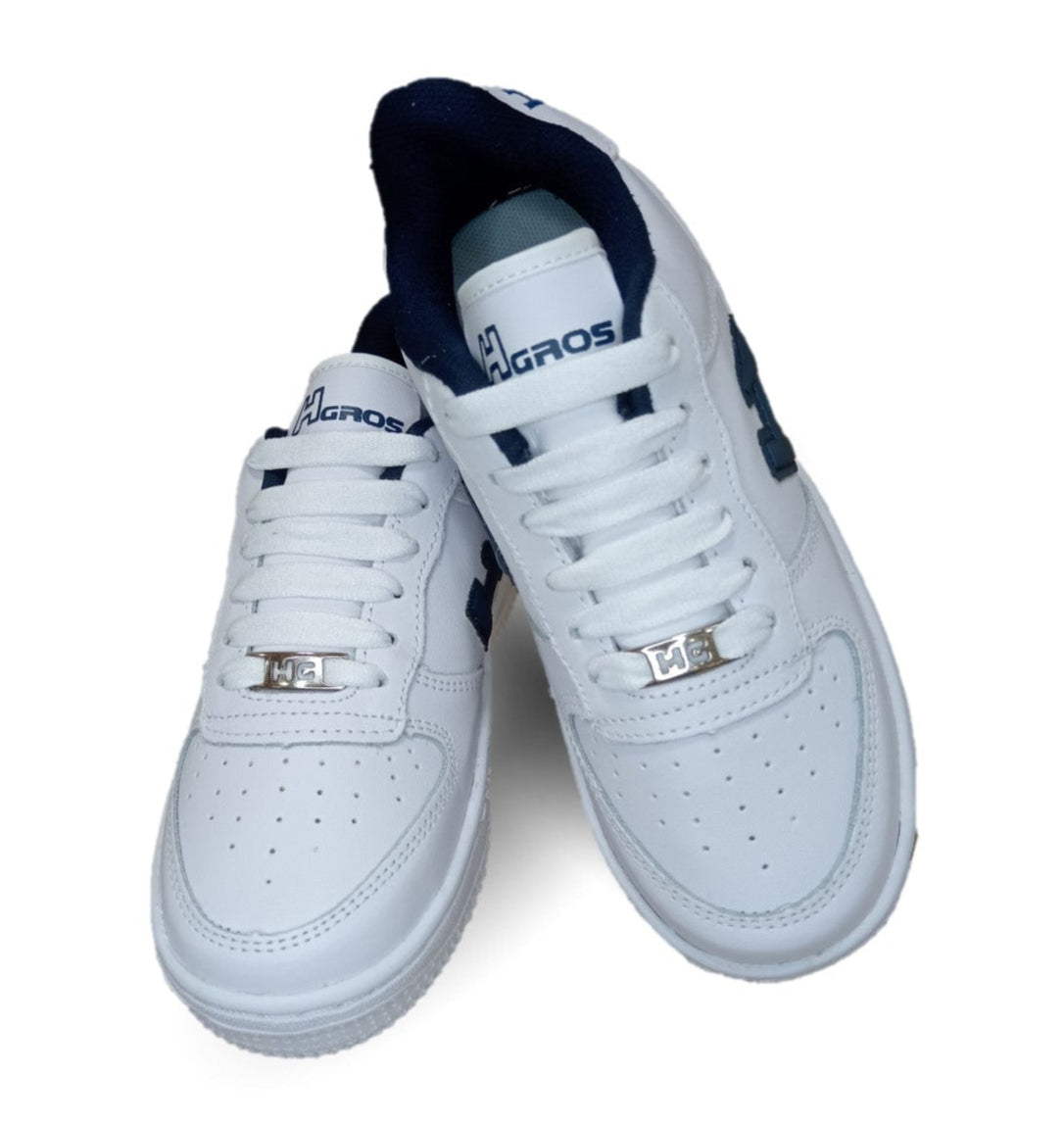 Tenis Urbano y Escolar de piel con agujetas H Gros 238 Blanco/Marino Unisex para joven, mujer y hombre