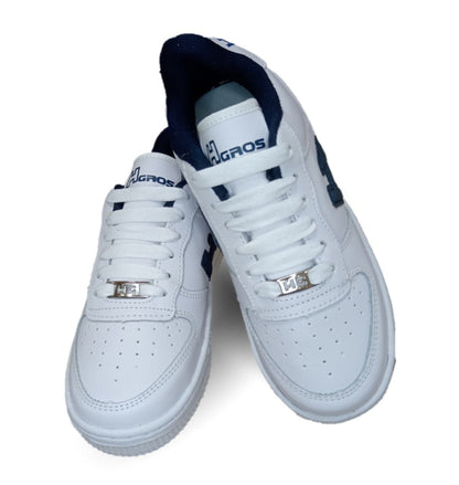 Tenis Urbano y Escolar de piel con agujetas H Gros 238 Blanco/Marino Unisex para joven, mujer y hombre