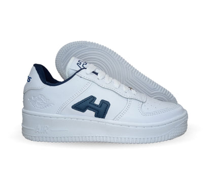 Tenis Urbano y Escolar de piel con agujetas H Gros 238 Blanco/Marino Unisex para joven, mujer y hombre