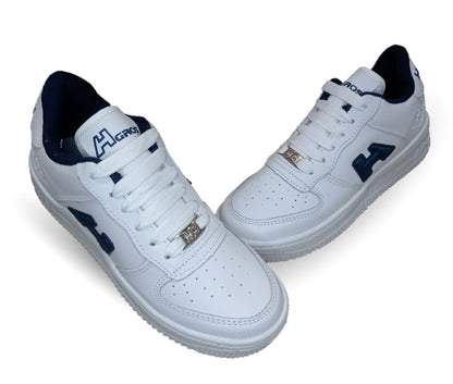 Tenis Urbano y Escolar de piel con agujetas H Gros 238 Blanco/Marino Unisex para joven, mujer y hombre