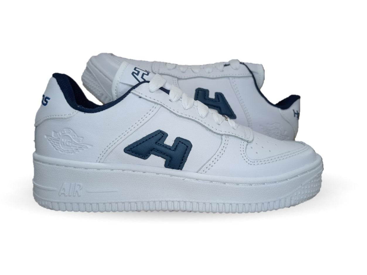 Tenis Urbano y Escolar de piel con agujetas H Gros 238 Blanco/Marino Unisex para joven, mujer y hombre
