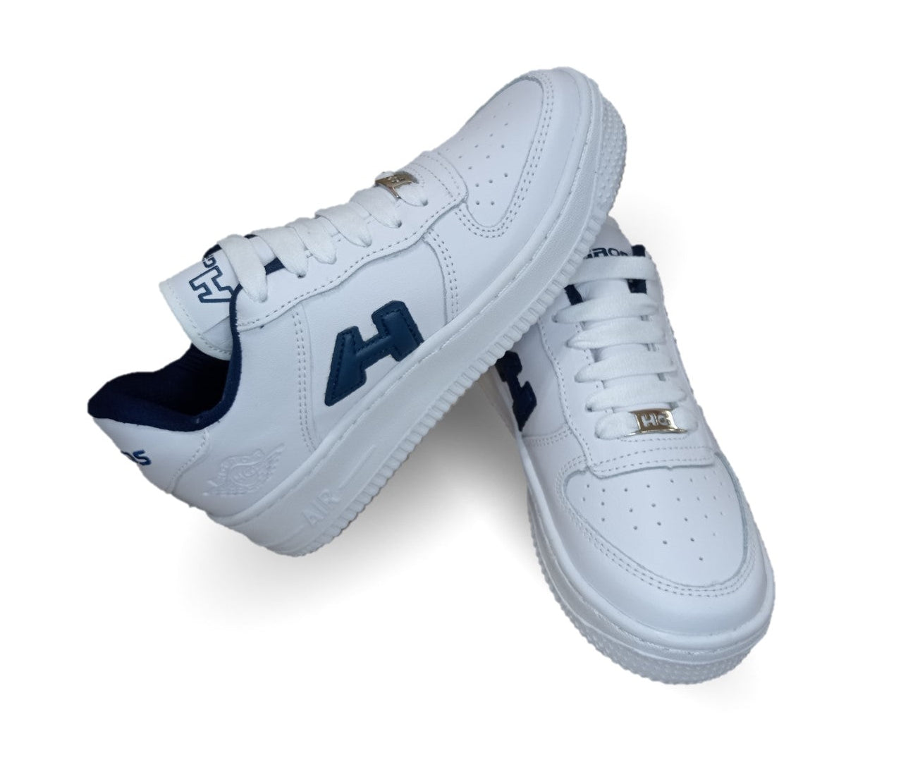 Tenis Urbano y Escolar de piel con agujetas H Gros 238 Blanco/Marino Unisex para joven, mujer y hombre