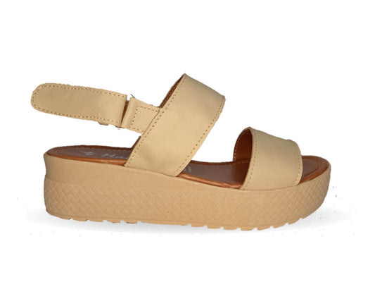 Sandalia de piel con plataforma baja Hannia 1011 Camel para mujer