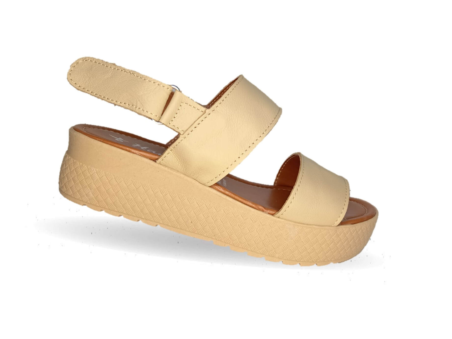 Sandalia de piel con plataforma baja Hannia 1011 Camel para mujer