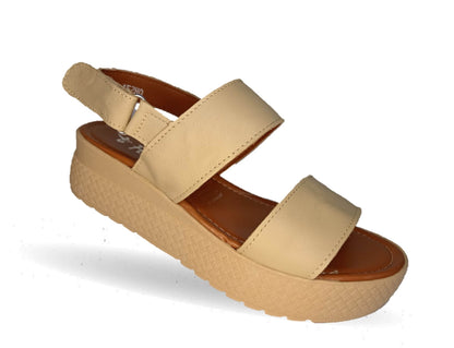 Sandalia de piel con plataforma baja Hannia 1011 Camel para mujer