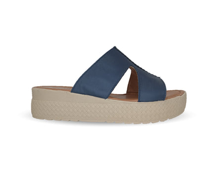 Sandalia de piel con plataforma baja Hannia 1054 Azul para mujer