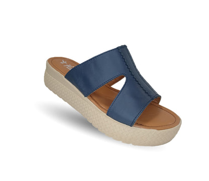 Sandalia de piel con plataforma baja Hannia 1054 Azul para mujer