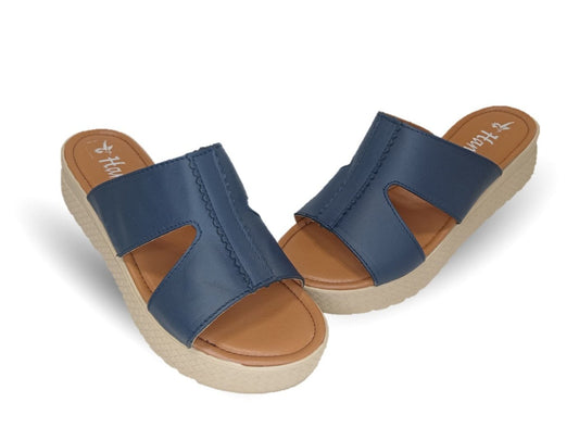 Sandalia de piel con plataforma baja Hannia 1054 Azul para mujer
