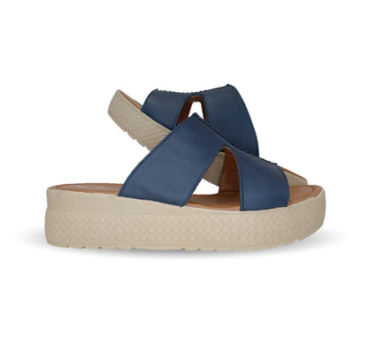 Sandalia de piel con plataforma baja Hannia 1054 Azul para mujer