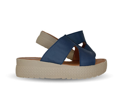 Sandalia de piel con plataforma baja Hannia 1054 Azul para mujer