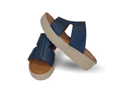 Sandalia de piel con plataforma baja Hannia 1054 Azul para mujer