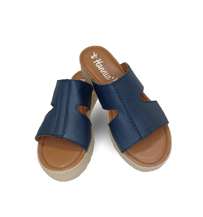 Sandalia de piel con plataforma baja Hannia 1054 Azul para mujer