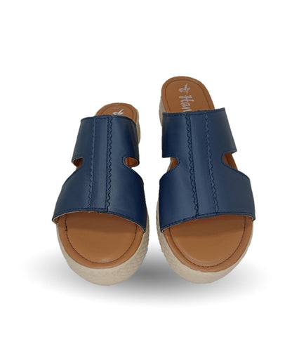 Sandalia de piel con plataforma baja Hannia 1054 Azul para mujer