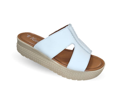 Sandalia de piel con plataforma baja Hannia 1054 Blanco para mujer