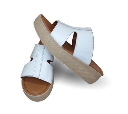 Sandalia de piel con plataforma baja Hannia 1054 Blanco para mujer