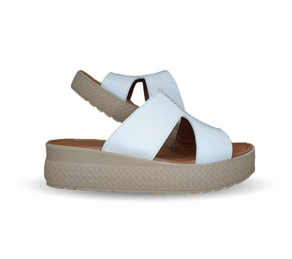 Sandalia de piel con plataforma baja Hannia 1054 Blanco para mujer