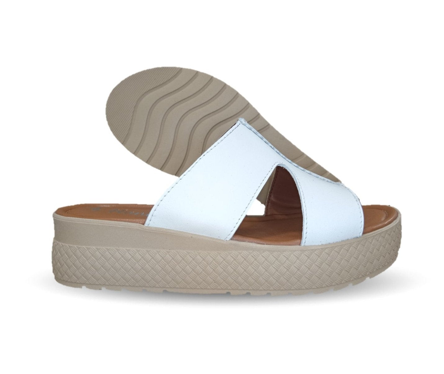 Sandalia de piel con plataforma baja Hannia 1054 Blanco para mujer