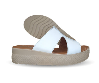 Sandalia de piel con plataforma baja Hannia 1054 Blanco para mujer