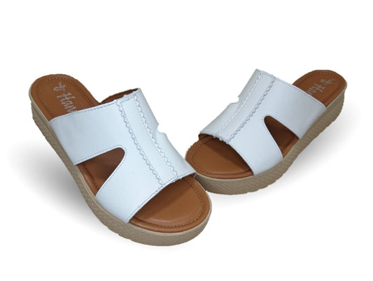 Sandalia de piel con plataforma baja Hannia 1054 Blanco para mujer