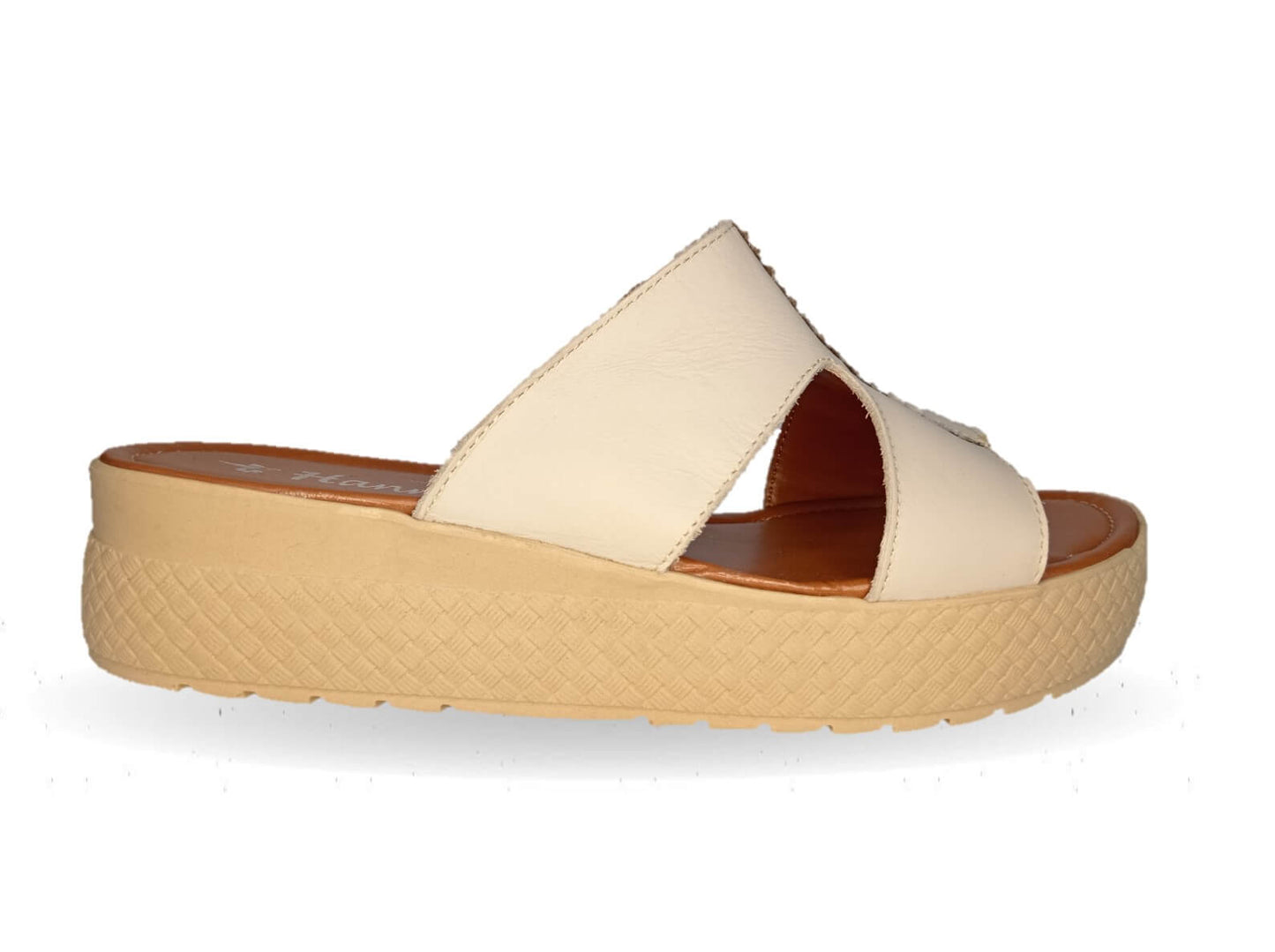 Sandalia de piel con plataforma baja Hannia 1054 Beige para mujer