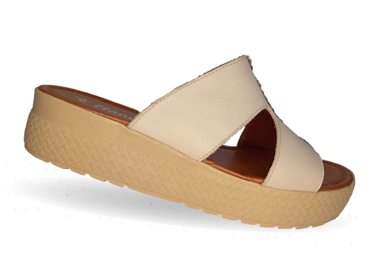 Sandalia de piel con plataforma baja Hannia 1054 Beige para mujer