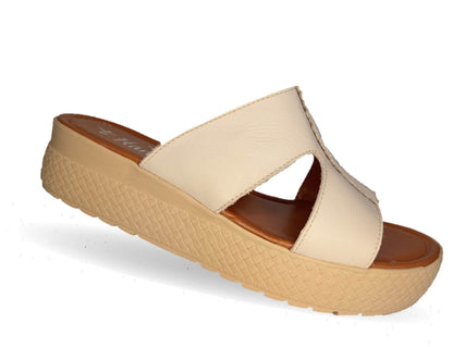 Sandalia de piel con plataforma baja Hannia 1054 Beige para mujer