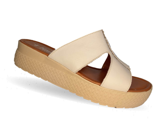 Sandalia de piel con plataforma baja Hannia 1054 Beige para mujer