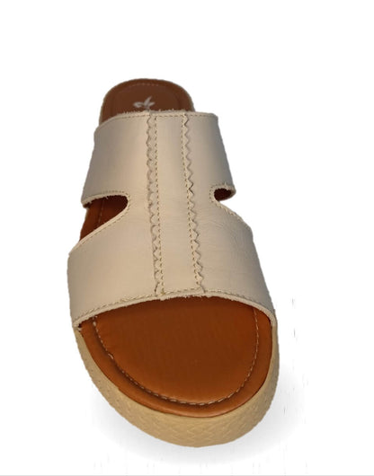 Sandalia de piel con plataforma baja Hannia 1054 Beige para mujer