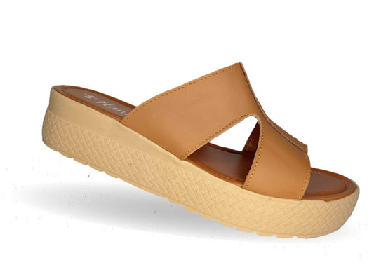 Sandalia de piel con plataforma baja Hannia 1054 Miel para mujer