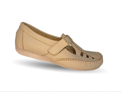Zapato de Confort y Casual abierto de piel Hannia 1100 Camel para mujer
